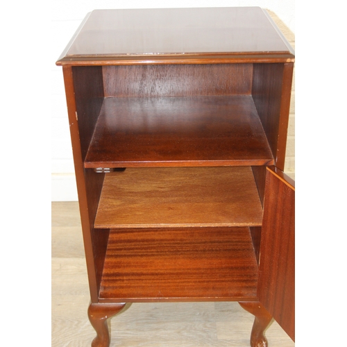 84 - A vintage mahogany bedside cabinet with single cupboard and open section, 40cm x 36cm x 70cm