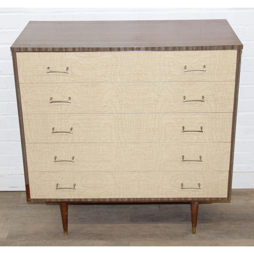 99 - A retro 1950's five drawer chest of drawers and  dressing table with two drawers and small cupboard ... 