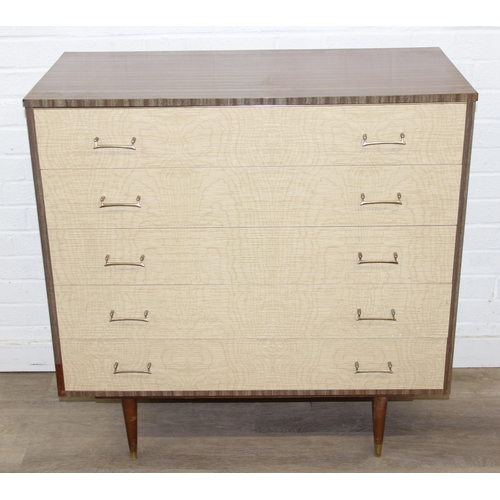 99 - A retro 1950's five drawer chest of drawers and  dressing table with two drawers and small cupboard ... 