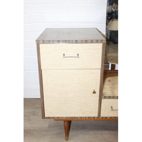 99 - A retro 1950's five drawer chest of drawers and  dressing table with two drawers and small cupboard ... 