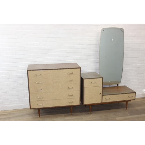 99 - A retro 1950's five drawer chest of drawers and  dressing table with two drawers and small cupboard ... 