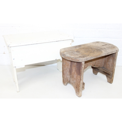 100 - Two vintage wooden stools, one painted white, the largest 42cm x 25cm x 32cm [2]