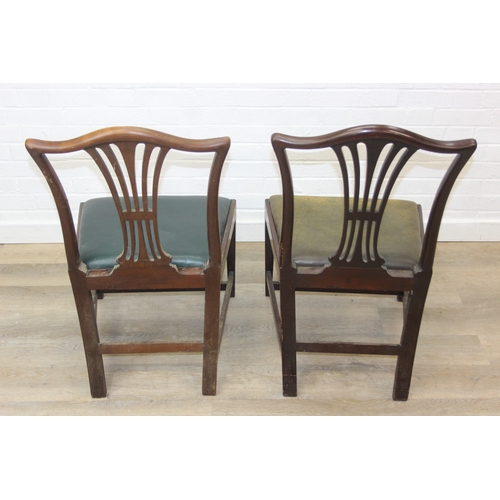 101 - A pair of Georgian mahogany dining chairs with green leather seats, each 89cm tall [2]