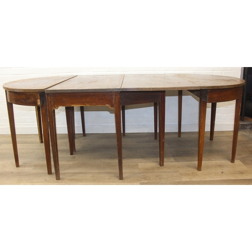 154 - An antique mahogany D-end dining table with two demi-lune tables and one drop leaf table, 19th centu... 