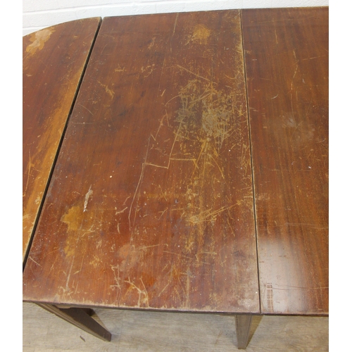 154 - An antique mahogany D-end dining table with two demi-lune tables and one drop leaf table, 19th centu... 