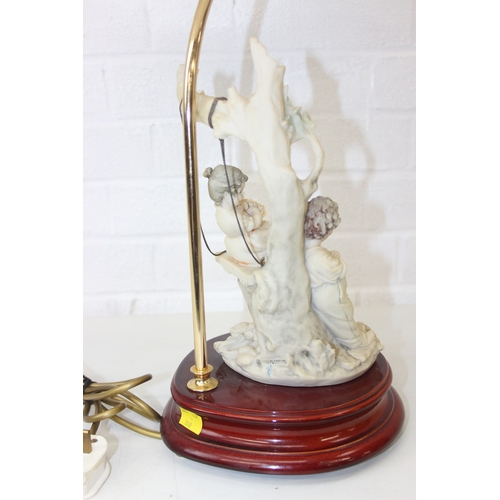 280 - Two decorative figural table lamps with shades, one by B. Merti, the other Capodimonte and a Capodim... 