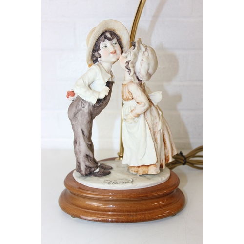 280 - Two decorative figural table lamps with shades, one by B. Merti, the other Capodimonte and a Capodim... 