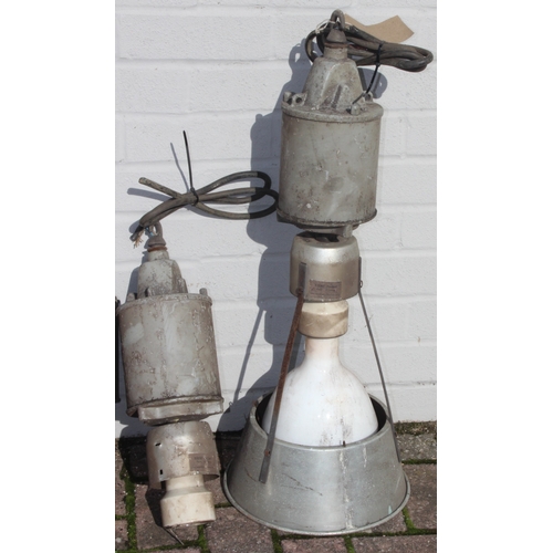 313 - Industrial lamps - set of four Parmar brand industrial ceiling lamps and shades [4]