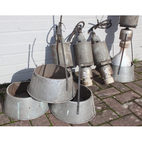 313 - Industrial lamps - set of four Parmar brand industrial ceiling lamps and shades [4]