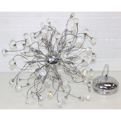 316 - A retro style pendant light with chrome twisted body mounted with crystals, 60cm in diameter