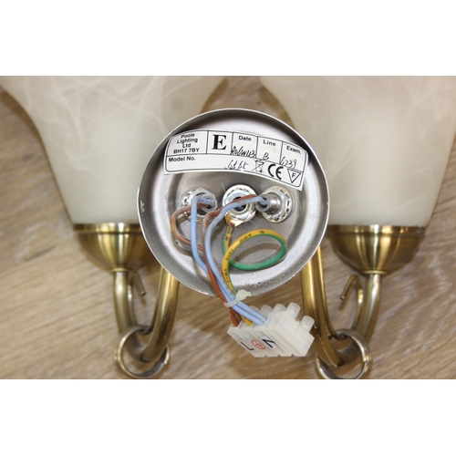 325 - A qty of matching light fittings, all with brushed copper effect bodies and marble effect glass shad... 