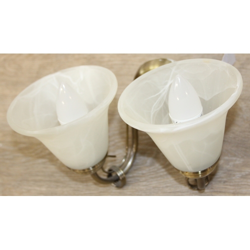 325 - A qty of matching light fittings, all with brushed copper effect bodies and marble effect glass shad... 