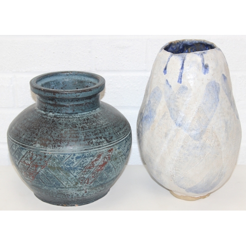 1579 - Two large art pottery vases, one with GM 94 mark to base, the largest 28cm tall [2]