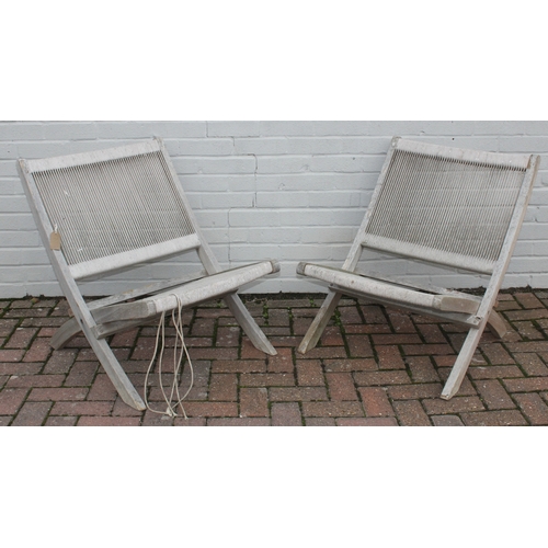 Pair of Jasper Conran style folding garden chairs with strung seats ...