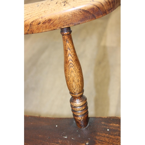 169 - Antique slat back farmhouse Windsor armchair with elm seat, 62cm wide x 101cm tall