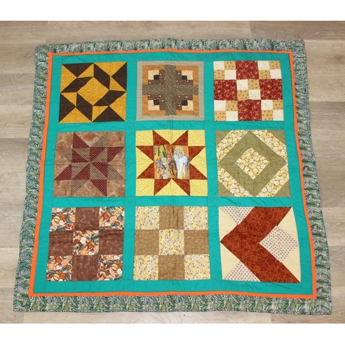 249 - Patchwork Quilts - a modern handmade patchwork quilt or blanket, mainly green and brown colours with... 