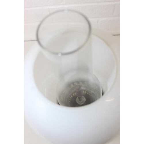 276 - Two brass and glass lamps, one an oil lamp and the other a gas lamp, one with chimney but both with ... 