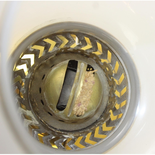 276 - Two brass and glass lamps, one an oil lamp and the other a gas lamp, one with chimney but both with ... 