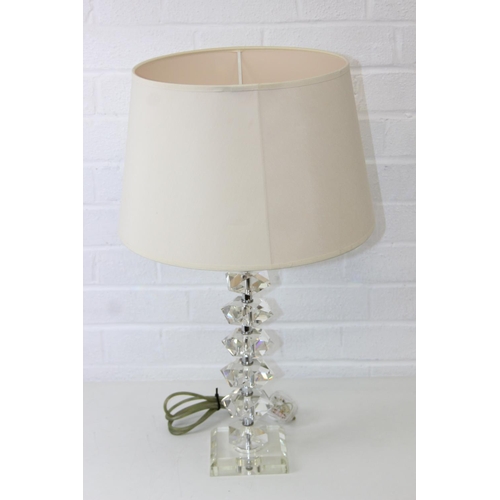 290 - Table lamp with metal and faceted crystal effect stem design, slightly tapered cream shade, 64cm tal... 