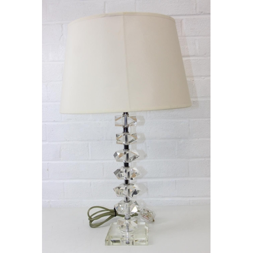 290 - Table lamp with metal and faceted crystal effect stem design, slightly tapered cream shade, 64cm tal... 