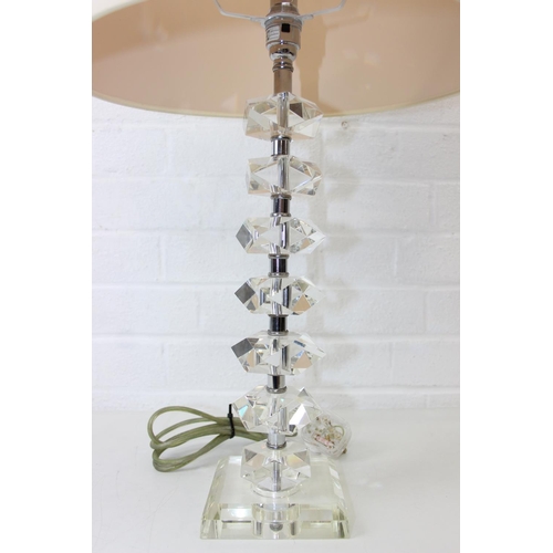 290 - Table lamp with metal and faceted crystal effect stem design, slightly tapered cream shade, 64cm tal... 
