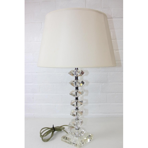 290 - Table lamp with metal and faceted crystal effect stem design, slightly tapered cream shade, 64cm tal... 