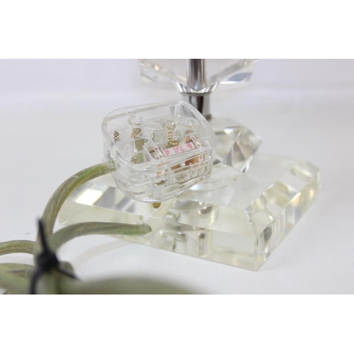 290 - Table lamp with metal and faceted crystal effect stem design, slightly tapered cream shade, 64cm tal... 