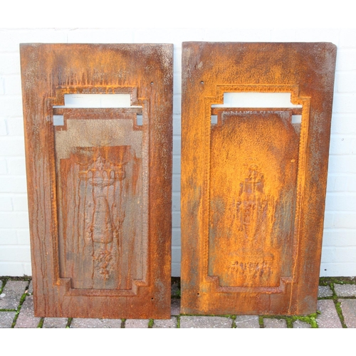 327 - Two antique cast iron fire backs, 51cm x 91cm [2]