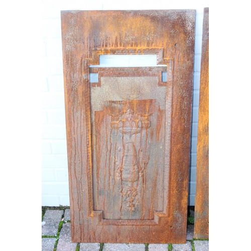 327 - Two antique cast iron fire backs, 51cm x 91cm [2]