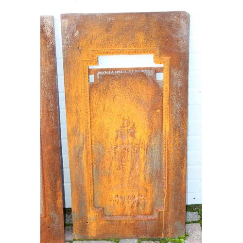 327 - Two antique cast iron fire backs, 51cm x 91cm [2]