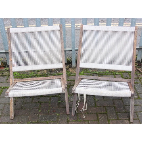 328 - Pair of Jasper Conran style folding garden chairs with strung seats, approx 69 cm tall [2]