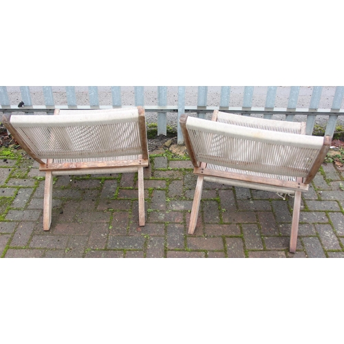 328 - Pair of Jasper Conran style folding garden chairs with strung seats, approx 69 cm tall [2]