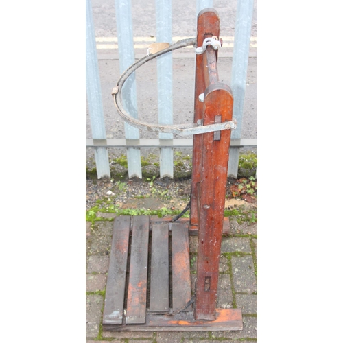 330 - A vintage laundry bag holder by Fred Townend of Acton, now ideal for use as an outdoor event bin bag... 