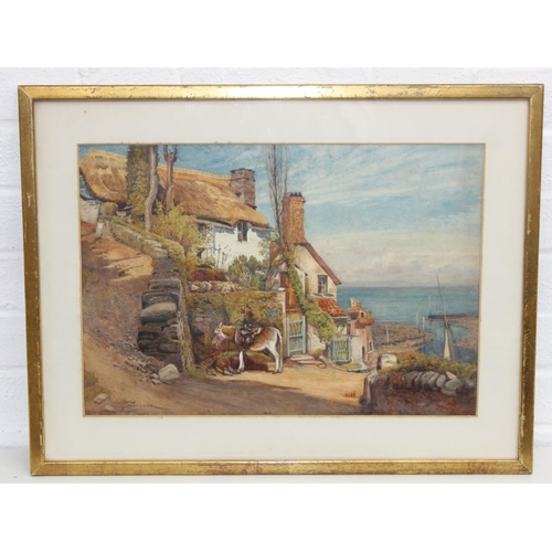 357 - John Pedder R.I. (British, 1850-1929)watercolour depicting a man with donkey on a hill in a seaside... 