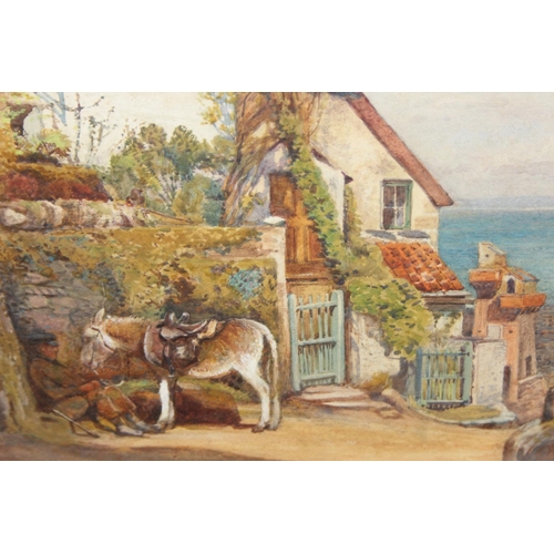 357 - John Pedder R.I. (British, 1850-1929)watercolour depicting a man with donkey on a hill in a seaside... 