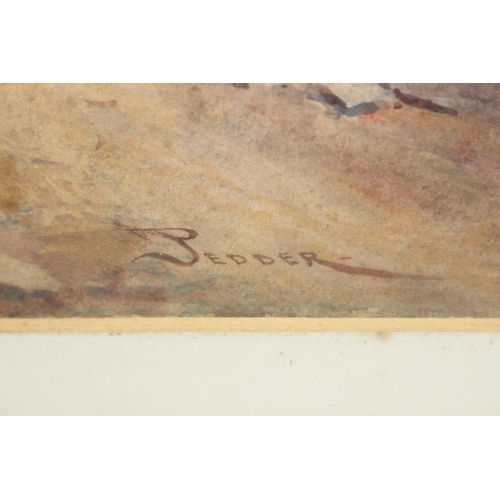 357 - John Pedder R.I. (British, 1850-1929)watercolour depicting a man with donkey on a hill in a seaside... 