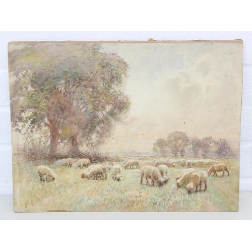 374 - John Pedder R.I. (British, 1850-1929)
watercolour on paper mounted on board depicting sheep grazing,... 