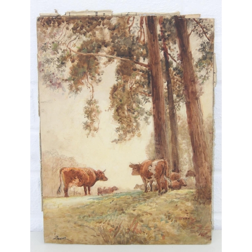 375B - John Pedder R.I. (British, 1850-1929)
watercolour on paper mounted on board depicting cows grazing i... 