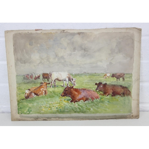 375F - John Pedder R.I. (British, 1850-1929)
watercolour on paper depicting cows grazing, 
unsigned but fro... 