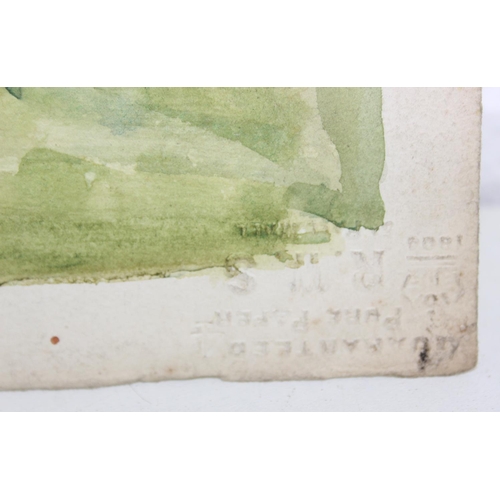 375G - John Pedder R.I. (British, 1850-1929)
watercolour on paper depicting cows grazing by a church, 
unsi... 