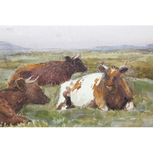 375H - John Pedder R.I. (British, 1850-1929)
watercolour on paper depicting cows grazing on a moorland, 
un... 