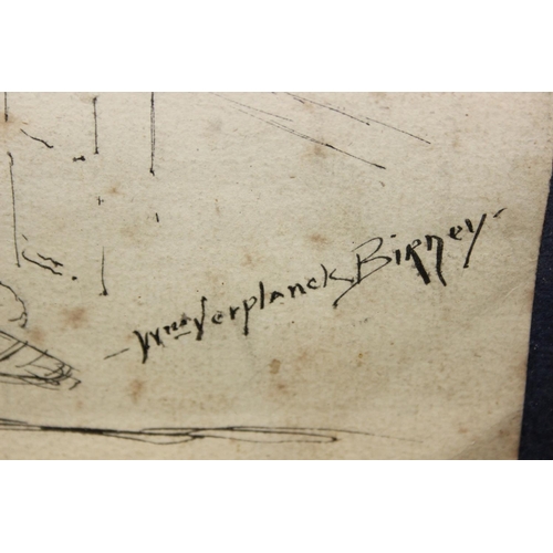 431 - William Verplanck Birney (American, 1858-1909), ink sketch of a young girl studying, signed lower ri... 