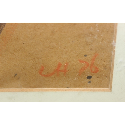 433 - Laura Hanley (20th Century), ink and pastel sketch of a nude pregnant female, initialled LH 76 lower... 