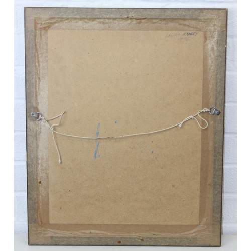 433 - Laura Hanley (20th Century), ink and pastel sketch of a nude pregnant female, initialled LH 76 lower... 