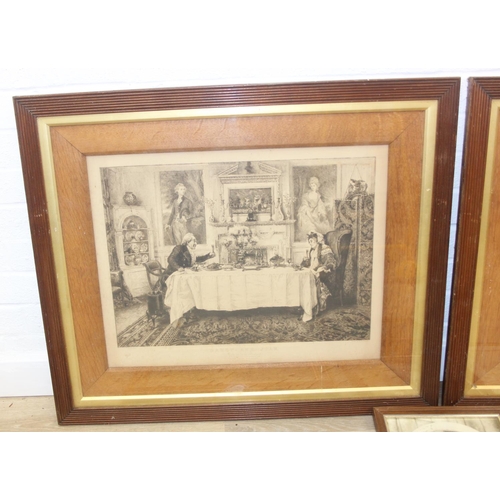 438 - Six assorted pictures and prints to inc two large ribbed framed prints after W. Dendy-Sadler, an ant... 