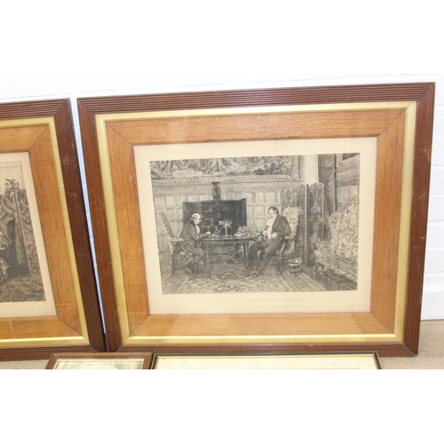 438 - Six assorted pictures and prints to inc two large ribbed framed prints after W. Dendy-Sadler, an ant... 