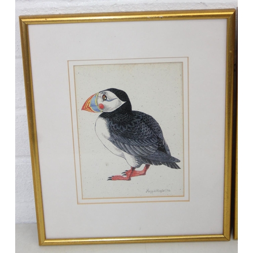 455 - Maggie Riegler (Scottish, 1944-2018), three assorted prints on petal and tea paper to inc a Puffin, ... 