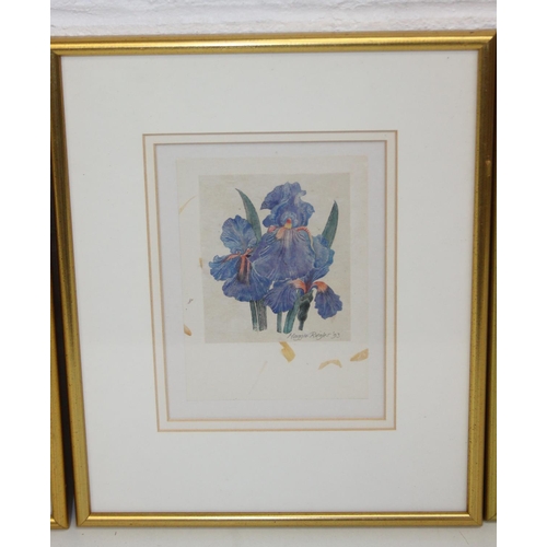 455 - Maggie Riegler (Scottish, 1944-2018), three assorted prints on petal and tea paper to inc a Puffin, ... 