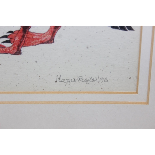 455 - Maggie Riegler (Scottish, 1944-2018), three assorted prints on petal and tea paper to inc a Puffin, ... 