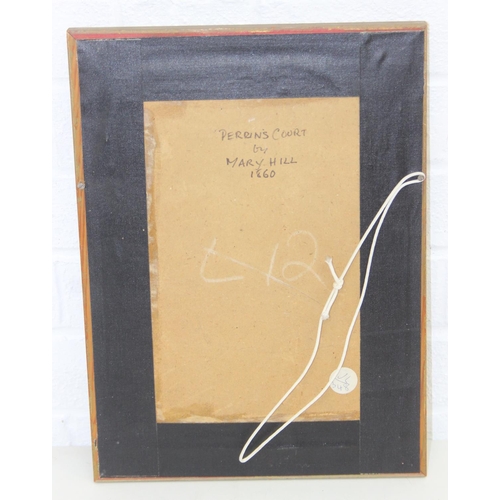 459 - Attributed to Mary Hill (19th Century), watercolour of Perrin's Court, London, initialled MH and ann... 